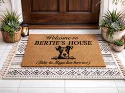 Custom Name Anniversary Mat - Bertie's House Sign Elegant Scripted Dog Welcome Rug - thumbnail 1