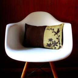 Cardinal Throw Pillow Mustard Gold Faux Linen, Dark Brown Silk - 12x18 Inch - thumbnail 4