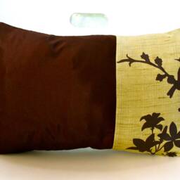 Cardinal Throw Pillow Mustard Gold Faux Linen, Dark Brown Silk - 12x18 Inch - thumbnail 2