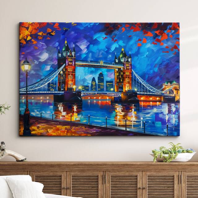 London Tower Bridge Landmark Oil Painting Style Wall Art, Framed Calming Europe British UK Canvas Poster Print Home/Office Room Decor Gifts - image 1