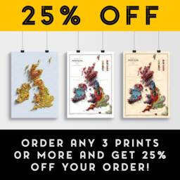 British Islands Geology Elevation Map - 2D Relief Print With 3D Illusion Professionally Restored Poster Of United Kingdom & Ireland - thumbnail 2