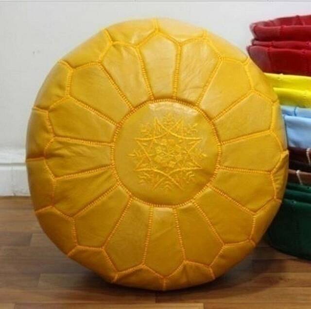 Premium Genuine Leather Moroccan Pouf Pouffe - Saffron - image 1