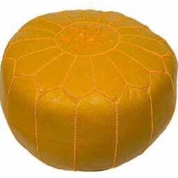 Premium Genuine Leather Moroccan Pouf Pouffe - Saffron - thumbnail 3