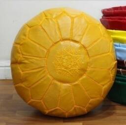 Premium Genuine Leather Moroccan Pouf Pouffe - Saffron