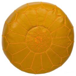 Premium Genuine Leather Moroccan Pouf Pouffe - Saffron - thumbnail 2