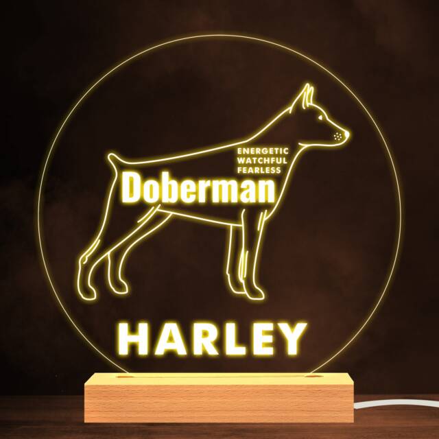 Doberman Dog Pet Silhouette Personality Warm Lamp Personalised Gift Night Light - Bedroom - image 1