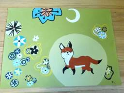 Floorcloth Floor Mat Painted Rug Animals Fox Green Brown