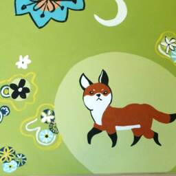 Floorcloth Floor Mat Painted Rug Animals Fox Green Brown - thumbnail 3
