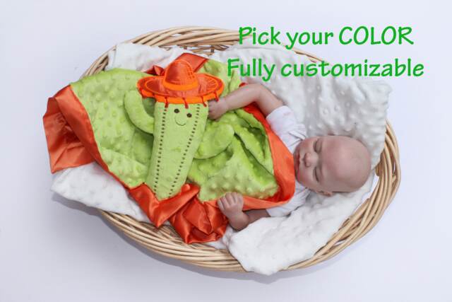 Minky Cactus Baby Lovey Blanket With Sombrero - Personalized Security - image 1