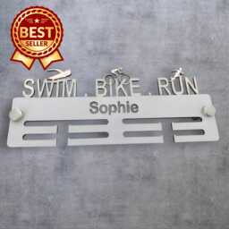 Swim, Bike, Run Medal Hanger - Custom Name & Colour