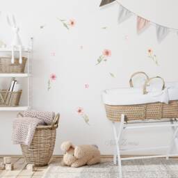High Quality Fabric Wall Decal, Pink Poppies, Nursery Wall Decal, Watercolor Flowers Nursery Sticker, Floral Stickers - thumbnail 2