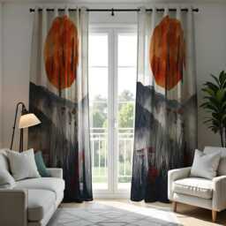 Mountain Sunset Curtains, Boho Red Sun Landscape Drapes, Nature Inspired Window Panels, Japandi Style Modern Home Decor - thumbnail 3