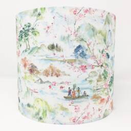 Oriental Style Lampshade, Japanese Chinese Asian Style, Pastel Green & Pink On White Background - thumbnail 3