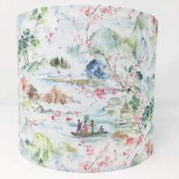Oriental Style Lampshade, Japanese Chinese Asian Style, Pastel Green & Pink On White Background