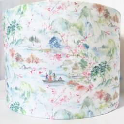 Oriental Style Lampshade, Japanese Chinese Asian Style, Pastel Green & Pink On White Background - thumbnail 4