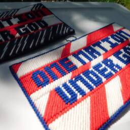 One Nation Under God Needlepoint Sign Wall Hanging Blue Letters On Red/White, Red/White & Stripes To Usa - thumbnail 3