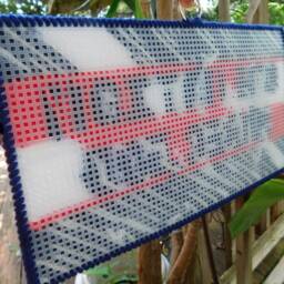 One Nation Under God Needlepoint Sign Wall Hanging Blue Letters On Red/White, Red/White & Stripes To Usa - thumbnail 4