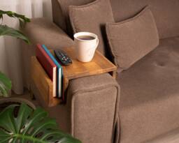 Functional Wood Armrest Table, Couch Arm Rest Table With Magazine Stand, Simply Sofa Tray Custom Gift For Dad - thumbnail 1
