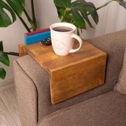 Functional Wood Armrest Table, Couch Arm Rest Table With Magazine Stand, Simply Sofa Tray Custom Gift For Dad - thumbnail 3
