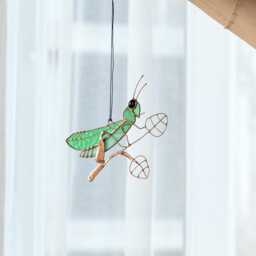 Suncatcher Grasshopper Skipjack Stained Glass Decor Green Home House Window Wall Hangings Cling Gift - thumbnail 2