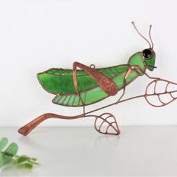 Suncatcher Grasshopper Skipjack Stained Glass Decor Green Home House Window Wall Hangings Cling Gift - thumbnail 3