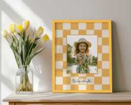 Framed Personalised Check Photo Print, Custom Gift, Colourful Wall Art, Dopamine Home Decor. Checkerboard Squares Picture Frame - thumbnail 1