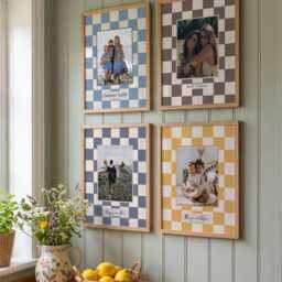 Framed Personalised Check Photo Print, Custom Gift, Colourful Wall Art, Dopamine Home Decor. Checkerboard Squares Picture Frame - thumbnail 3