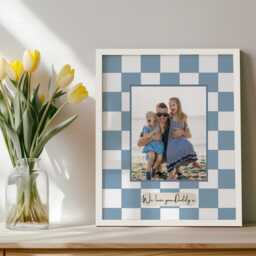 Framed Personalised Check Photo Print, Custom Gift, Colourful Wall Art, Dopamine Home Decor. Checkerboard Squares Picture Frame - thumbnail 4