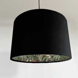 Black Velvet Wonderland Drum Lampshade, Double Sided Lampshade With Sage Paper On Interior, Ceiling Light Shade - thumbnail 1