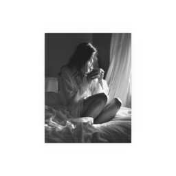 Woman Drinking Coffee in Bed, Black & White Wall Art Print, Home Decor, Bedroom Unframed, Lover, Moody Art, Poster - thumbnail 2