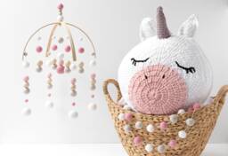 Pink & Grey Baby Mobile - Girl Felt Pom Crib Minimalist Wool Ball Nursery Cot Wooden Arch Ceiling Decor