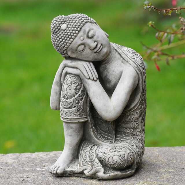 Large Sleepy Buddha Stone Statue - Oriental Outdoor Garden Ornament Thai Monk - image 1