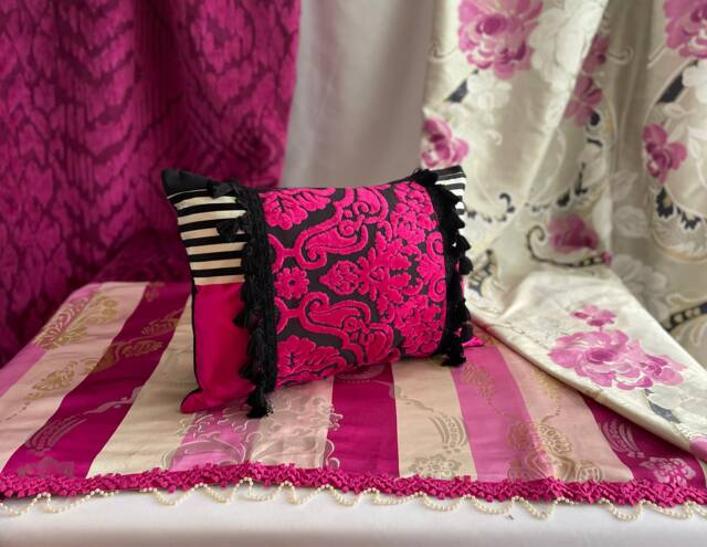 Designers Guild Pink & Black Velvet Pillow Cover With Tassels - 12x20 - image 1