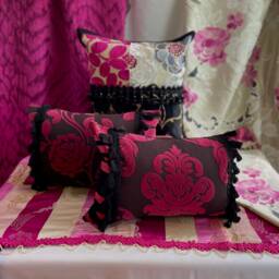 Designers Guild Pink & Black Velvet Pillow Cover With Tassels - 12x20 - thumbnail 3