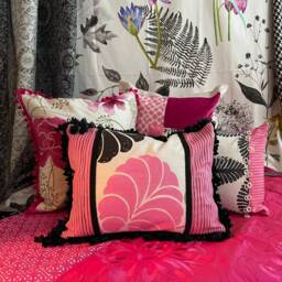 Designers Guild Pink & Black Velvet Pillow Cover With Tassels - 12x20 - thumbnail 2