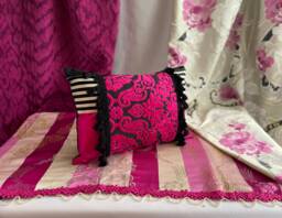 Designers Guild Pink & Black Velvet Pillow Cover With Tassels - 12x20 - thumbnail 1