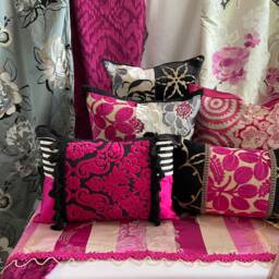 Designers Guild Pink & Black Velvet Pillow Cover With Tassels - 12x20 - thumbnail 4