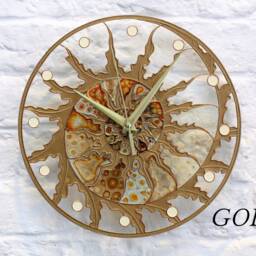 Handmade Glass Wall Clock - Sunburst Fossil Design, Modern Loft & Office Decor - thumbnail 4