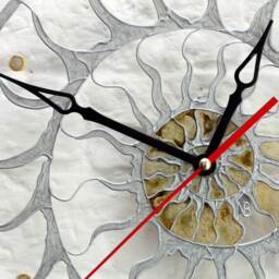 Handmade Glass Wall Clock - Sunburst Fossil Design, Modern Loft & Office Decor - thumbnail 3
