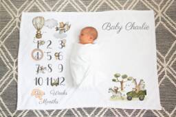 Personalised Jungle Baby Milestone Blanket Soft Flannel Nursery Decor - thumbnail 1