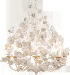 White Ceramic Roses 8 Lights Crystal Chandelier With Swarovski Gold Leaf 100% Made in Italy - thumbnail 2