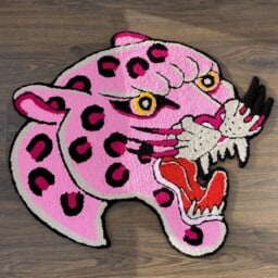 Pink Panther Tufted Rug, Area Living Room Floor Mat, Personalized Bedroom Tibetian Tiger Rug - thumbnail 3