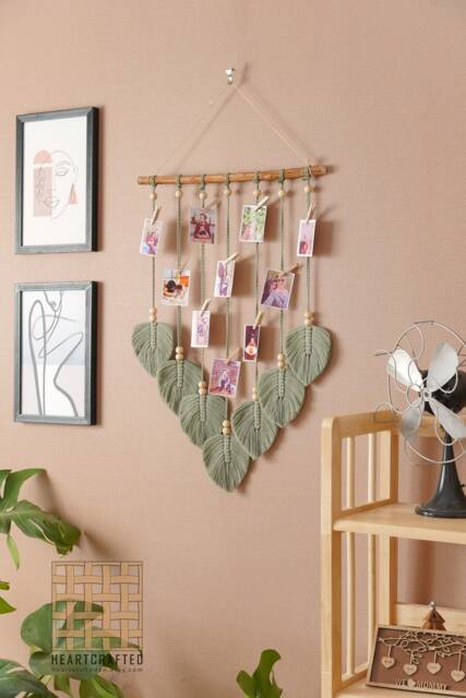 Photo Display, Macrame Holder, Twine Hanger, Unique Wall Decor, Boho Nursery Gift For Girl, New Parents H02 - image 1