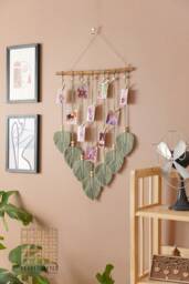 Photo Display, Macrame Holder, Twine Hanger, Unique Wall Decor, Boho Nursery Gift For Girl, New Parents H02 - thumbnail 1