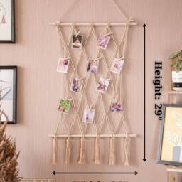 Photo Display, Macrame Holder, Twine Hanger, Unique Wall Decor, Boho Nursery Gift For Girl, New Parents H02 - thumbnail 3