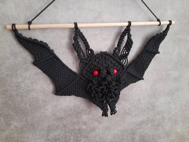 Macrame Bat Wall Hanging, Spooky Art Decor, Halloween Decorations, Gothic Lovers Gift - image 1