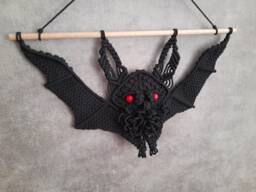Macrame Bat Wall Hanging, Spooky Art Decor, Halloween Decorations, Gothic Lovers Gift - thumbnail 1