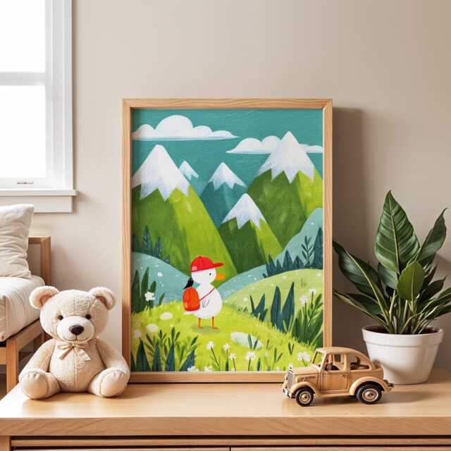 Duck On An Adventure Nursery Poster - Animal Wall Art For Kids Room Baby Print Playroom Decor Gift - image 1