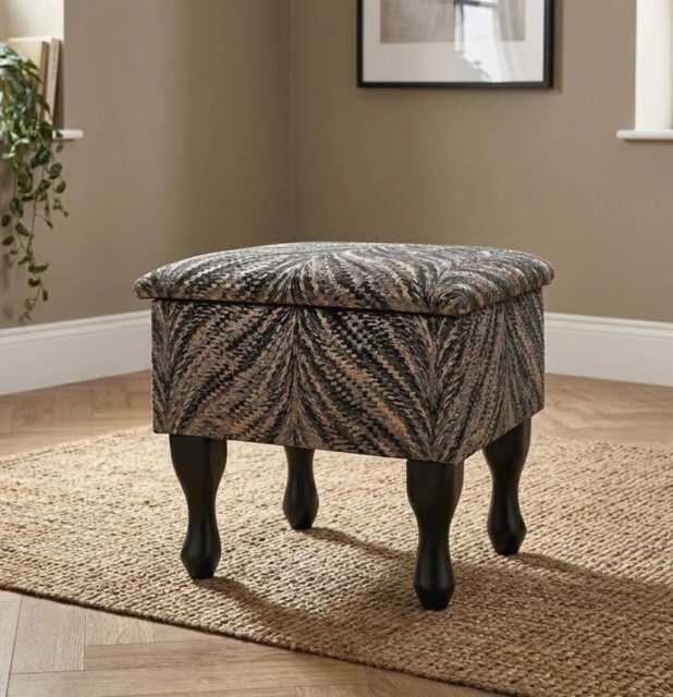Small Storage Dressing Table Stool, Luxor Lava Charcoal Fabric, Handmade Traditional Design - image 1