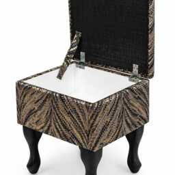 Small Storage Dressing Table Stool, Luxor Lava Charcoal Fabric, Handmade Traditional Design - thumbnail 3